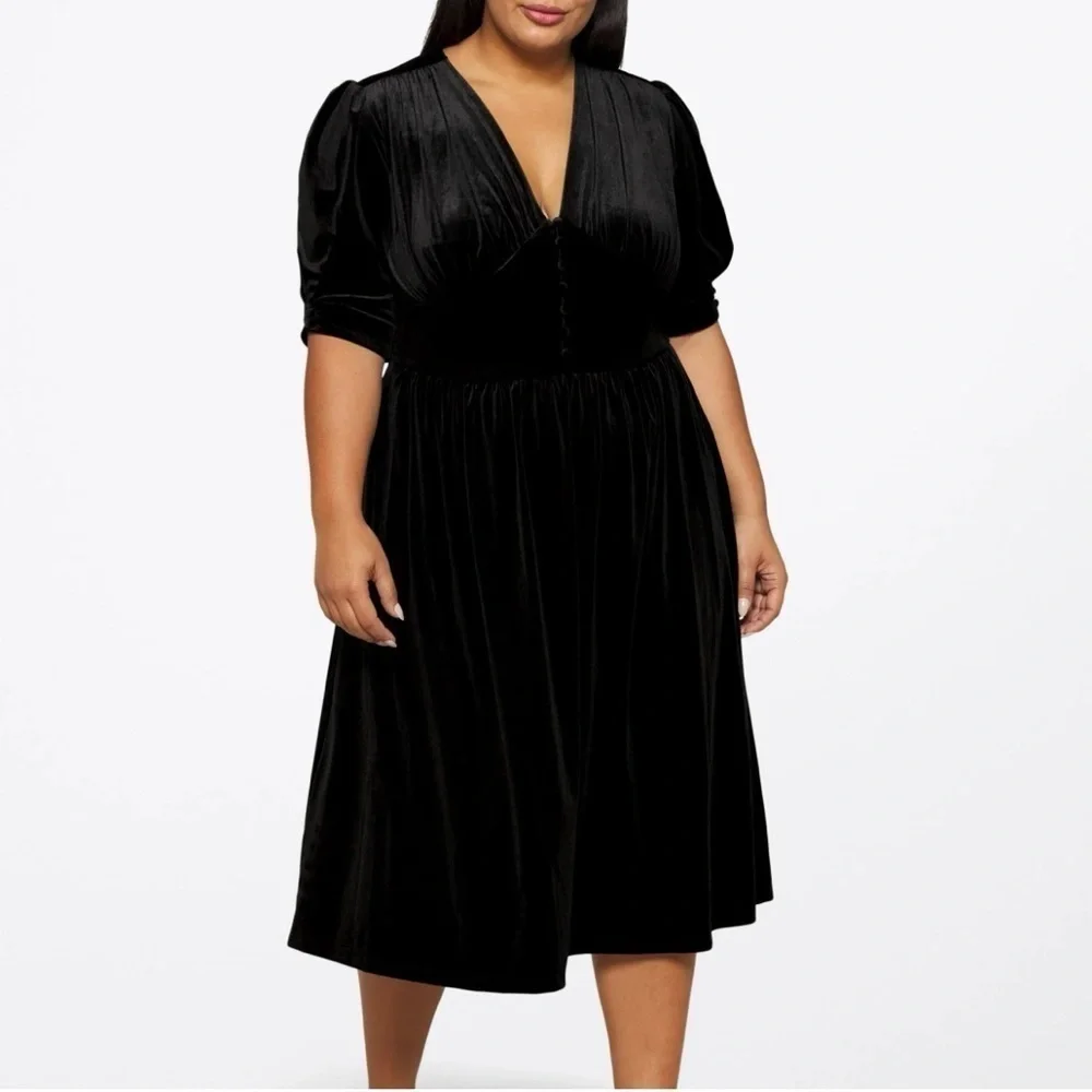 NWT Lauren Ralph Lauren Black Empire Waist Velvet Dress - Picture 2 of 7